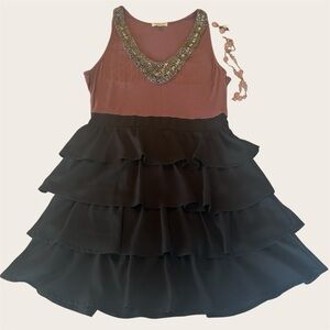 Urban Outfitters Y2K Sequin Ruffle Dress Mauve Black Mini Size 8